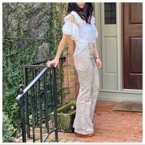 Taupe paid high waist wide leg pants - Picture 7 of 8